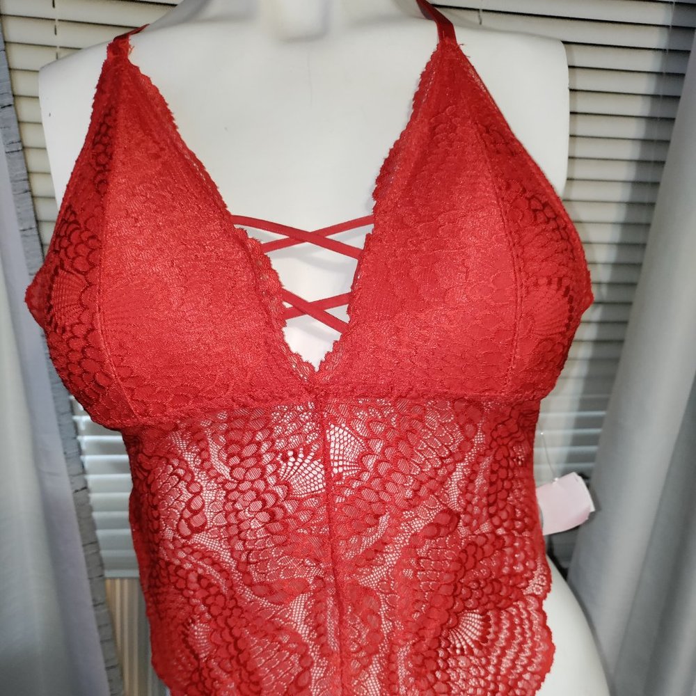 The Edge - Lace Tomato Red Bodysuit